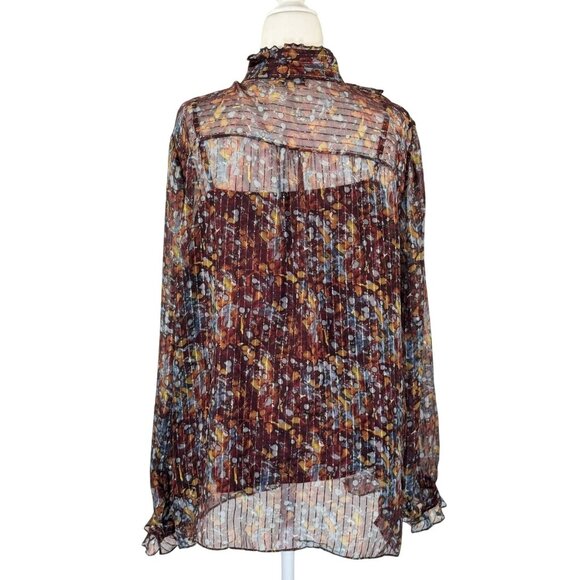 Lafayette 148 New York Sz L Womens Floral Summer Set Sheer Blouse Satin Camisole - Picture 5 of 12